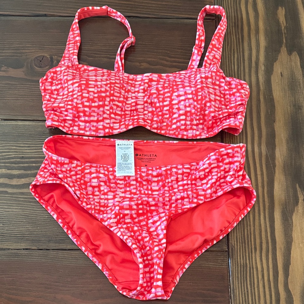 Athleta Vibrant Red and White Swimwear